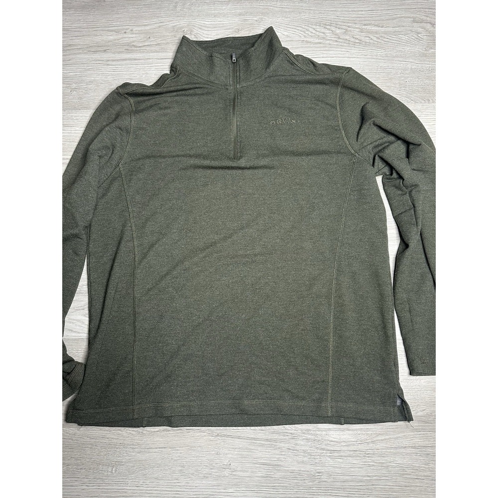 Orvis Dark Military Green Mens L 1/4‎ Zip Pullover Cotton Sweater Outdoor Casual